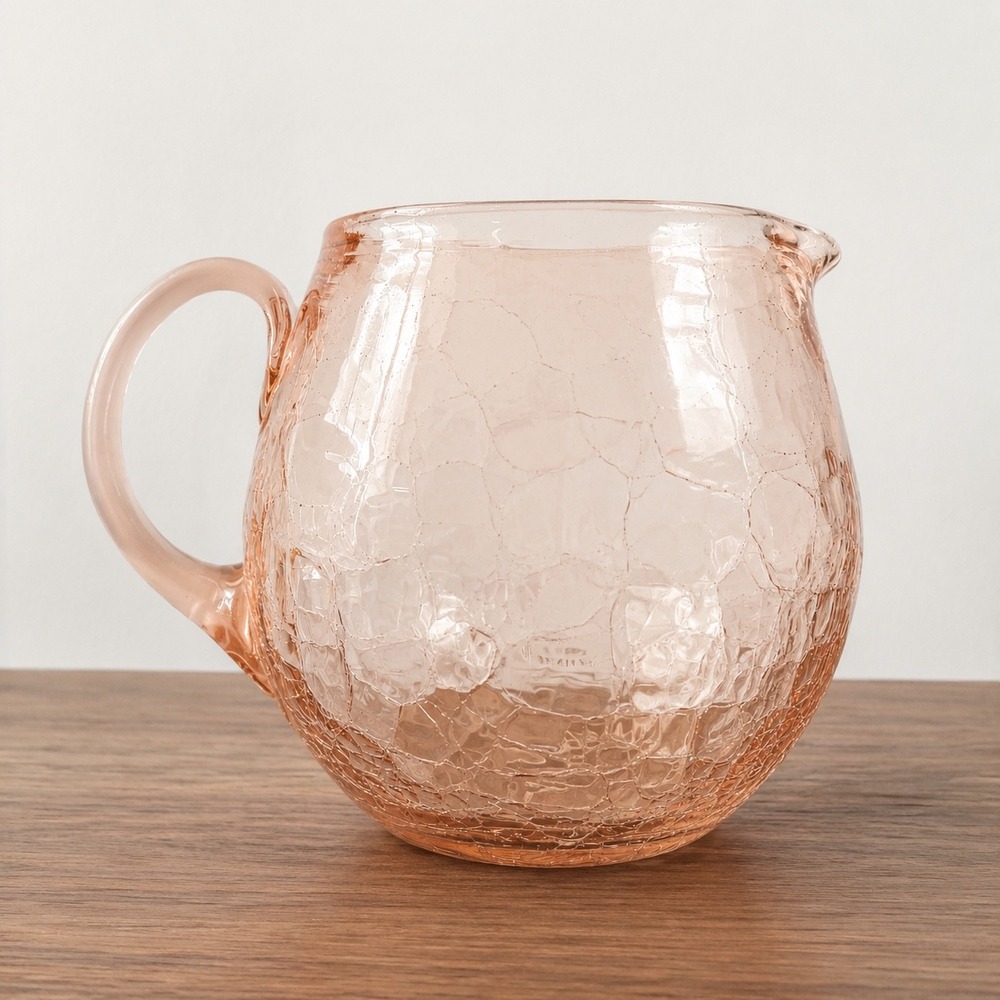 Blenko 3750L Apricot Crackle Glass Pitcher 1984 One Year Color Hand Blown